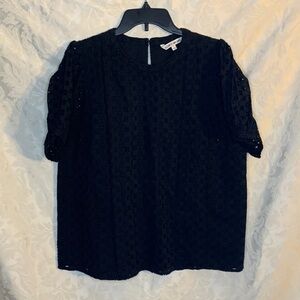 Elizabeth and James, size L black blouse with textured layered eyelet pattern